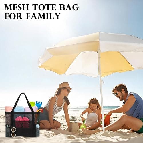 Fammart Mesh Beach Bag, Large Beach Tote with Zipper Pocket, Toys Pool Bag for Family Travel Vacation Cruise Essentials thumbnail 8