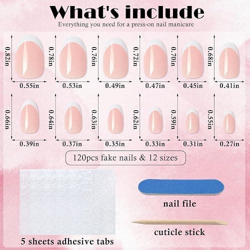 AddFavor French Tip Press on Nails Short Oval Fake Nails, 120pcs White French Tips Nails Press on Medium Almond False Acrylic Nails for Women and Girls thumbnail 5