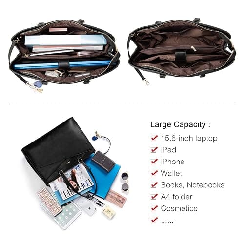 LOVEVOOK Laptop Tote Bag for Women 15.6 Inch Waterproof Leather Computer Bags Business Office Work Briefcase Black thumbnail 6