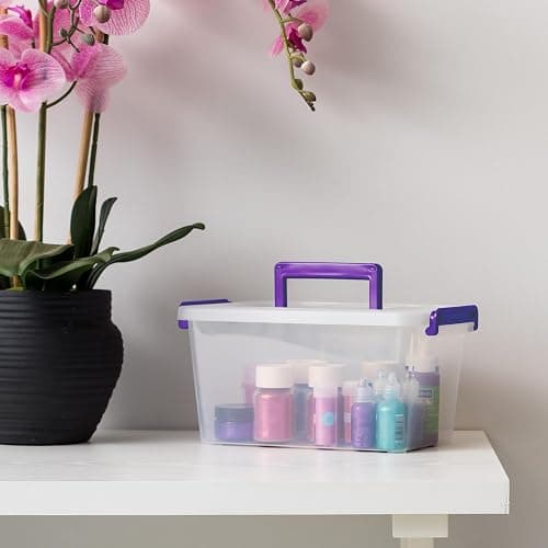 IRIS USA 5 Qt. Plastic Craft Storage Container Bins with Lids, 6 Pack, Small Art & Office Supply Organizer Tote, Sensory Bins & Boxes for Home & University, Stackable, Carry Handle, Clear thumbnail 2