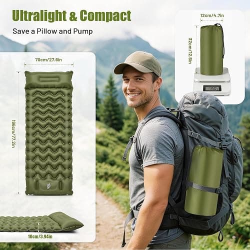 PHYSEN Camping Isomatte mit Aufblasbare & 360° Riemen – Wasserdicht Fußpumpe Luftmatratze für Outdoor, Strand, Auto & Wohnmobil – Schnellaufblasbar & Fixierbar thumbnail 3