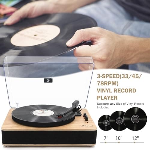 Vinyl Record Player 3-Speed Belt-Drive Turntable with Stereo Speakers and USB Play&Recording (Light Wood) thumbnail 4