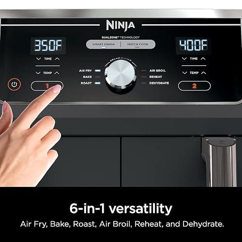 Ninja DZ401 Foodi 10 Quart 6-in-1 DualZone XL 2-Basket Air Fryer with 2 Independent Frying Baskets, Match Cook & Smart Finish to Roast, Broil, Dehydrate for Quick, Easy Family-Sized Meals, Grey thumbnail 8
