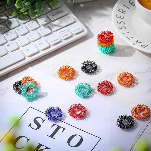 Blulu 50 Pcs Acupressure Fidget Rings Spiky Sensory Finger Rings Finger Acupressure Set for Teens, Adults, Silent Stress Reducer and Massager(Orange, Red, Green, Black, Dark Blue) thumbnail 7