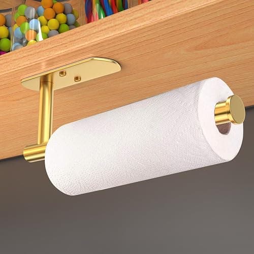 VAEHOLD Adhesive Paper Towel Holder Under Cabinet Wall Mount for Kitchen Paper Towel, Paper Towel Roll Holder Stick to Wall, Stainless Steel (Gold) thumbnail 5