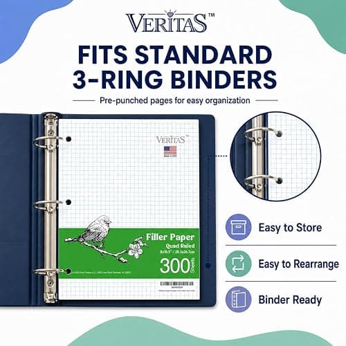 WritePads Graph Paper Loose Leaf Paper, 300 Sheets, 8 x 10.5 Inch 4x4 Quad Ruled Graphing Paper, 3 Hole Punched Filler Notebook Paper for 3 Ring Binders, 65 GSM, Made in USA thumbnail 5