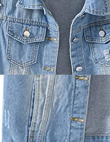 VIEWON Women's Casual Denim Waistcoat Frayed Sleeveless Ripped Jacket Vest with Pockets thumbnail 4
