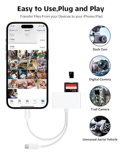 SD Card Reader for iPhone iPad Camera with USB C, Dual Card Slot USB 3.0 Memory Card Reader Supports SD/TF Card Trail Camera Viewer SD Card Adapter Portable Micro SD Card Reader No App Plug and Play thumbnail 3