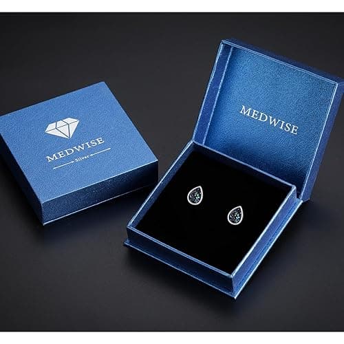 MEDWISE 925 Sterling Silver Moonstone/Turquoise/Malachite Teardrop Bridal Stud Earrings - Cartilage Studs, Hypoallergenic Perfect for Weddings Gifts thumbnail 8