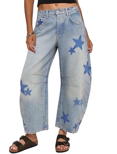 CHARTOU Y2k Barrel Jeans Women Wide Leg Baggy Distressed Printed Boyfriend Horseshoe Denim Pants - Image 1