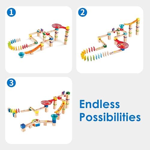 Hape Marble Run Race Track | Wooden DIY Marble Run Set with Dominoes, STEAM Educational Learning Toy, 81 Pieces, for Kids 3 Years+ thumbnail 6
