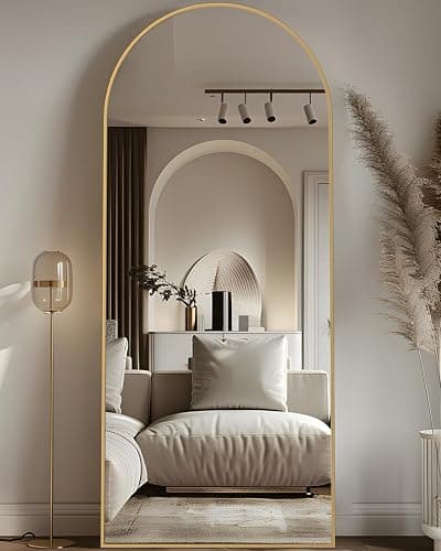 LadyNow Full Length Mirror, 58"x18" Arched Floor Mirror Freestanding, Floor Standing Full Body Mirror with Stand for Bedroom, Hanging Mounted for Living Room Cloakroom, Gold - Image 1