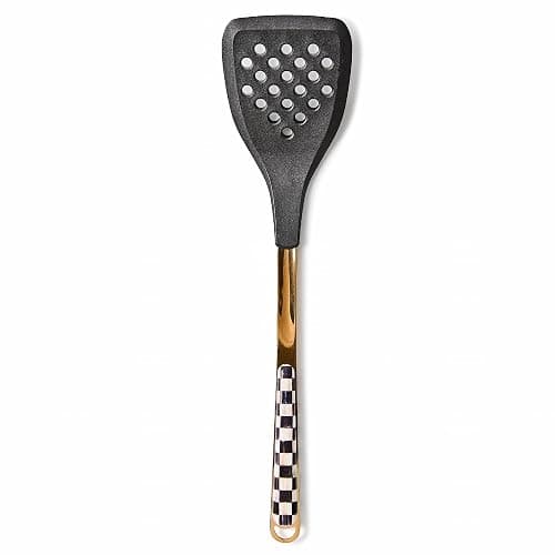 MACKENZIE-CHILDS Slotted Kitchen Spatula, Silicone Spatula for Cooking, Black-and-White Courtly Check - Image 1