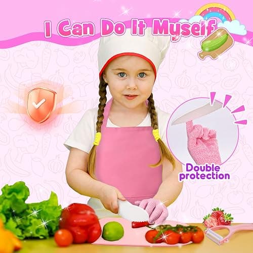 Montessori Toys for 3 4 5 6 7 8 9 10 Year Old Girls Boys Birthday Gifts,Kids Kitchen Knife Set for Real Cooking & Apron and Glove,Toddler Knife Set, Learning Toys thumbnail 6