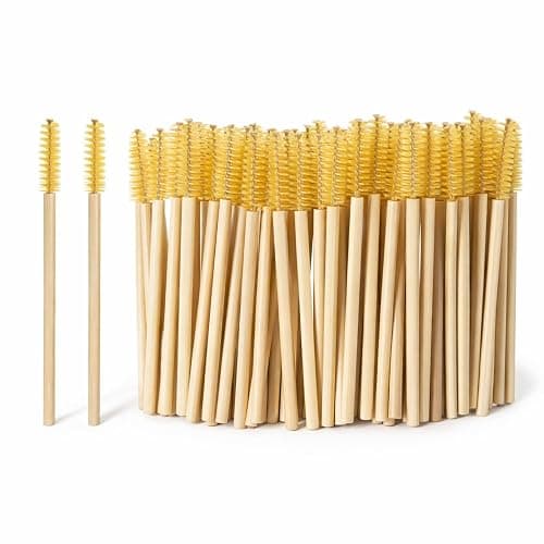 100 Pcs Disposable Mascara Wands, Premium Bamboo Spooly Brushes | for Eyelash Extensions, Professional Makeup Kits Lash Extension Tool, Gentle Eyelash Eyebrow Applicator Sticks (Yellow) - Image 1