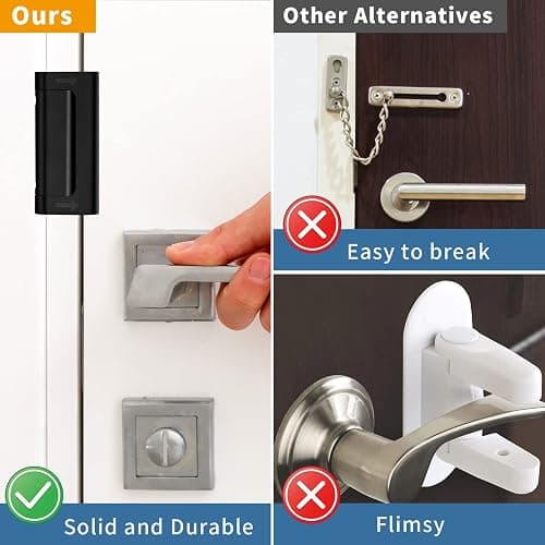 Home Security Door Reinforcement Lock Safety Latch Extra Front Doors Security Devices, Anti Door Kick in Safety Protector for Door Inside, Child Proof Aluminum Locks Black 1Pack thumbnail 2