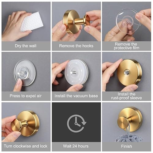 PZTO Suction Cup Hooks:Metal Hanger,for Galss Window Door & Tile Wall,Shower Bathroom Towel Holder Hanging Hook, 2 Pack (Antique Gold) thumbnail 5