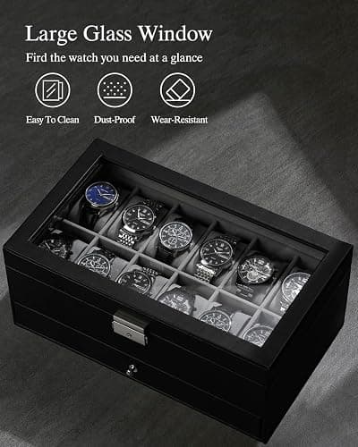 GUKA Watch Box 12 Slot Watch Display Organizer Leather Jewelry Case Drawer Glass Birthday for Men Women, Child Husband Dad thumbnail 4