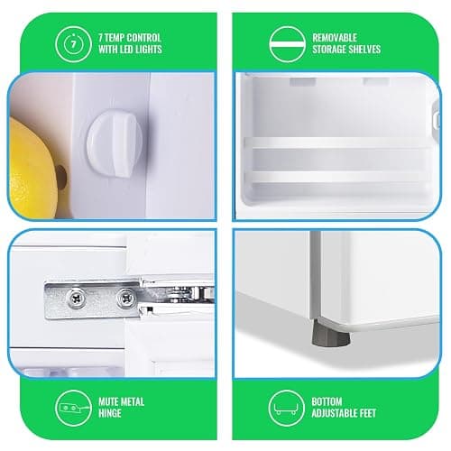 DEMULLER 45L Mini Fridge with Top Freezer Small Refrigerator with Two Door & 7 Temperature Settings & 2 Remoable Shelves Ideal for Kitchen Office Apt White thumbnail 7