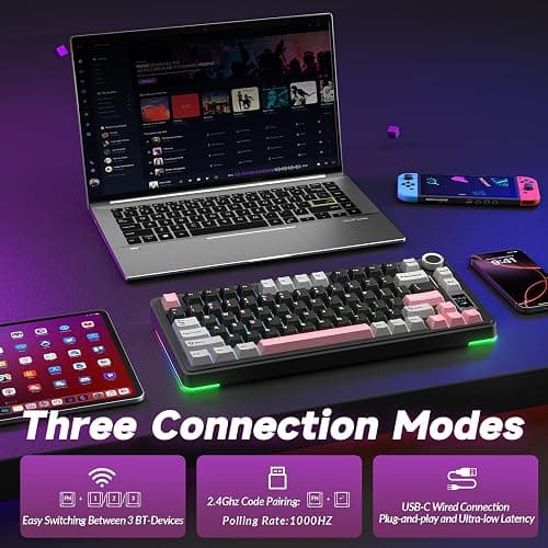AULA S75 PRO Wireless Mechanical Keyboard with Screen&Knob, 75% Hot Swappable Gaming Keyboard with Pre-lubed Switches, RGB Backlit, PBT Keycaps Creamy Sounding Pc Gaming Keyboards thumbnail 4