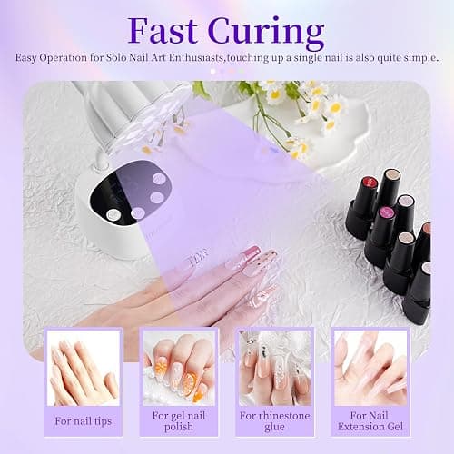 JODSONE Fast Curing U V Nail Lamp - Portable and Flexible Gooseneck Lamp with 360° Adjustable Design, Rechargeable LED Dryer for Gel Polish, Auto Sensor & 4 Timers Ceramic White thumbnail 7