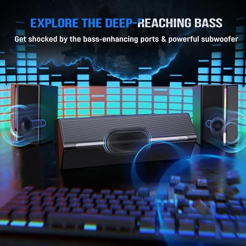 FIFINE Computer Speakers System with Subwoofer, Gaming Speaker for PC with RGB, Volume Control, Monitoring, 3.5mm Aux Input, AC Powered Speakers for Desktop Mobile TV-AmpliGame A22 thumbnail 3