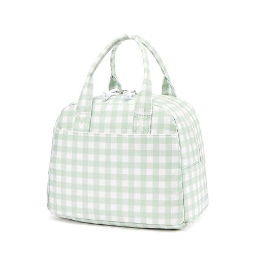 LOVELYWIND Lunch Box for Women, Insulated Lunch Bag, Green Gingham Lunch Tote - Image 1