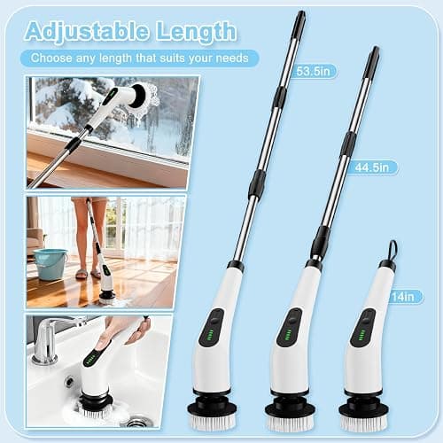 Homlab Electric Spin Scrubber, Cordless Cleaning Brush with 8 Replaceable Brush Heads, Shower Scrubber with Adjustable Extension Handle, Waterproof Power Scrubber for Bathroom Tile Floor Tub Car Walls thumbnail 4