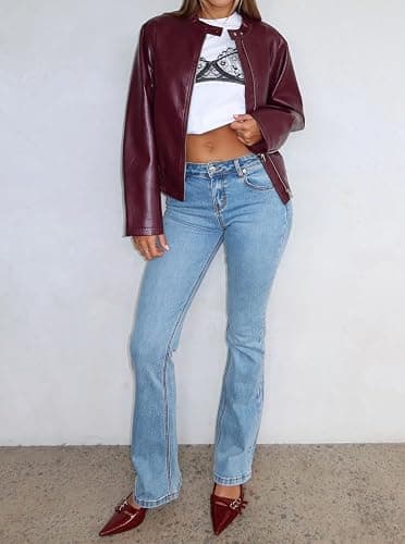 Justalwart Women's Stretch Low Rise Double Button Elastic Skinny Vintage Flare Jeans thumbnail 5