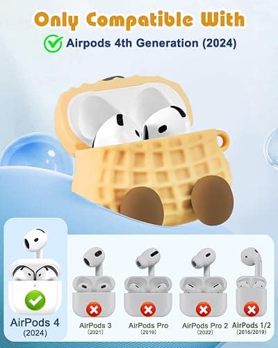 Boaretiu for Airpods 4 Case 2024 Cute Cartoon Kawaii - Funny 3D Soft Silicone Peanut Design Cover with Carabiner Stylish for Boys Girls Teens Women for Air pods 4 thumbnail 2