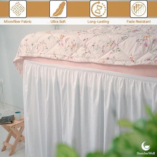 SlumberWell Microfiber Extra Long Ruffled Bed Skirt for Collage Dorm Room, Three Sided Panel, Easy Fit & Stylish for Beds, Twin XL 32 Inch Drop, White thumbnail 7