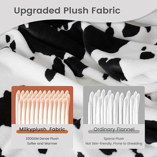 Cozy Bliss Cow Print Throw Blanket Non Shedding MilkyPlush™ Fleece 330GSM Thick Blankets Western Room Decor Super Soft Warm for Adults Kids Girl Gifts Bedroom Couch Sofa Travel Black White 50"x60" thumbnail 3