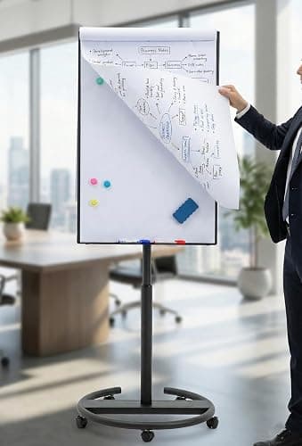 DexBoard Black Mobile Whiteboard on Wheels 36 x 24 Inch-Rolling Magnetic Dry Erase Easel Board with Flipchart Paper Pad-Height Adjustable Standing Board for Meetings, Classes, Training, Workshops thumbnail 2