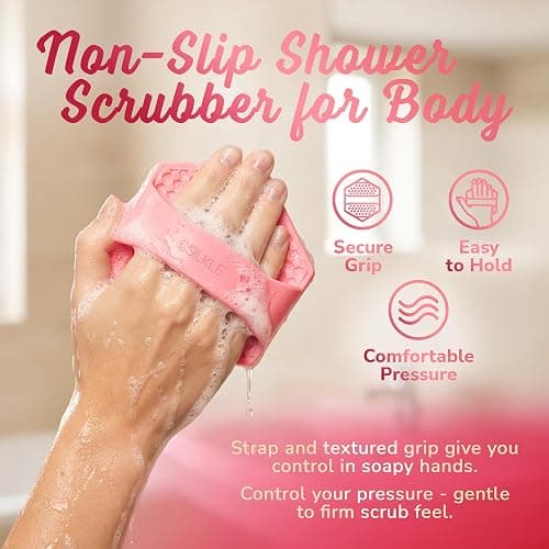 SILKLE Silicone Body Scrubber – Gentle Exfoliating Shower Scrubber for Body & Bath, Silicone Shower Brush & Loofah Alternative – Non-Slip Silicone Body Brush, Quick Dry, Hygienic - Pink thumbnail 4