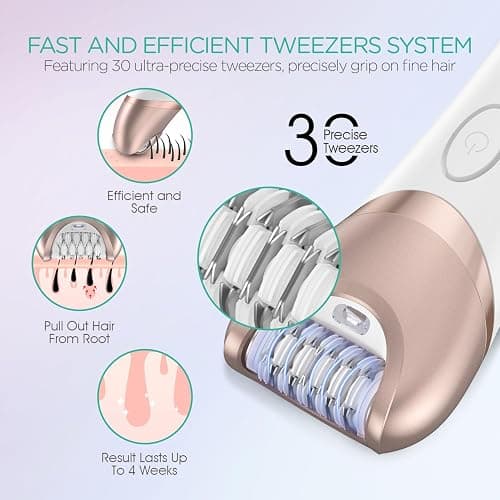 VOYOR Epilator for Women, 3 in 1 Epilator Hair Removal for Women, Epilators Hair Remover for Leg Arm with 30 Tweezers, Rechargeable & Cordless Electric Lady Shaver & Trimmer BM300 (Champagne Gold) thumbnail 3