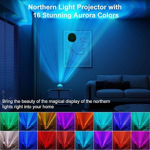 HUMIIEYE Northern Lights Projector, 16 Light Color Aurora Night Light Projector for Bedroom, Remote Galaxy Light Projector, Dimmable Mood Lighting with Memory Function for Playroom Kids Teen Girl Gift thumbnail 2