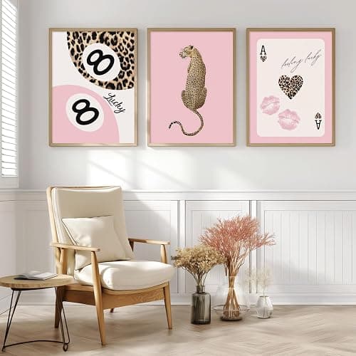 Lhoiplme Cheetah Trendy Wall Art Preppy Leopard Canvas Print Cheetah Room Wall Decor 8 Ball Poster Y2k Pink Coquette Luxury Print Lucky Aesthetic Fashion Pictures for Bedroom 12x16x3 Inch Unframed thumbnail 3