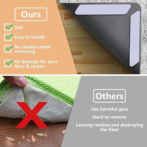 ZONGOOL 12 PCS Rug Tape, Reusable Washable Grippers for Rugs, Double Sided Non-Slip Rug Pads for Hardwood Floors, Rug Stoppers to Prevent Sliding, White thumbnail 4