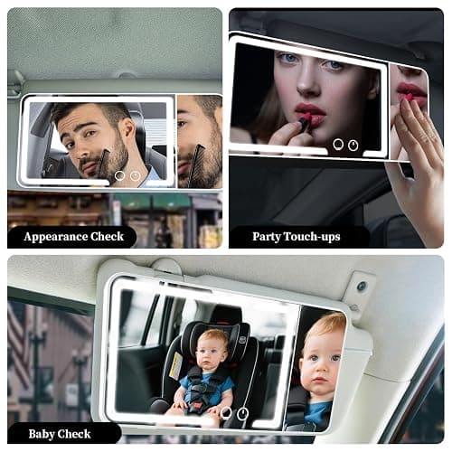 Car sun visor makeup mirror, equipped with 3x magnifying glass and three-color adjustable brightness soft light mirror, rechargeable, suitable for all models (White) thumbnail 6