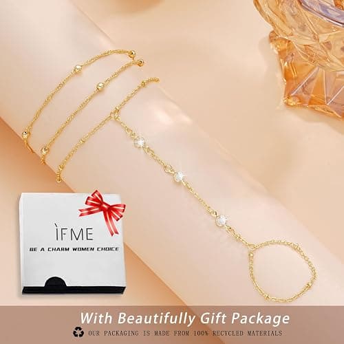 ÌF ME Hand Chain Bracelet Set 14K Gold Plated Durable Gold Bracelets for Women Adjustable Finger Bracelet Hand Jewelry with Extender Perfect for Everyday Wear Ring Bracelet Hand thumbnail 6