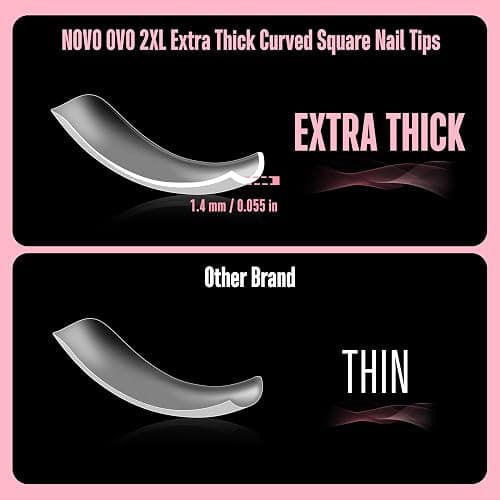 NOVO OVO Curved Nail Tips Press on Full Cover, Extra Curve Square Gel x Thick Long XL XXL Acrylic Fake Nails Extension kit, Clear Pre-etched Soft French False Nail 12 Sizes 240pc (QUEEN SQUARE PRO) - XXL QUEEN SQUARE PRO thumbnail 4