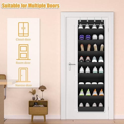 KYEVIS Over The Door Shoe Organizer Storage Fit 16-24 Pairs Hanging Shoe Rack Organiser for Closet Door, Deep Pocket Shoe Holder for Sneakers,Boots Storage(1 Pack Black) thumbnail 5