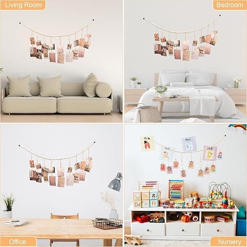 WIVKFML Hanging Photo Display with 18 Wood Clips, Boho Wooden Bead Wall Décor for Bedroom, Living Room, Dorm, Kids Art Picture Display thumbnail 4