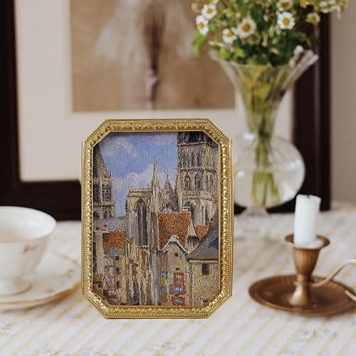 SIKOO Vintage 5×7 Gold Picture Frame Antique Ornate Photo Frame Tabletop and Wall Hanging with High Definition Glass Front for Home Décor,Retro Photo Gallery, Old-Fashioned Art thumbnail 2