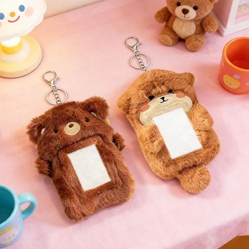 GadgetNova Cartoon Photocard Holder Keychain - Cute Fox & Bear Shaped Photo Card Holder,Transparent Protective Sleeves Badge Holders for Metro Bus Student Card & Kpop Idol Photos(Set of 2) thumbnail 4