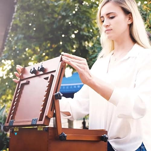 MEEDEN Artist Plein Air Easel: Portable Tabletop Easel with Aluminum Tripod | French Art Easel with Nylon Carry Bag, Tripod Easel Stand for Displaying Outdoor Travel Painting, Walnut thumbnail 2