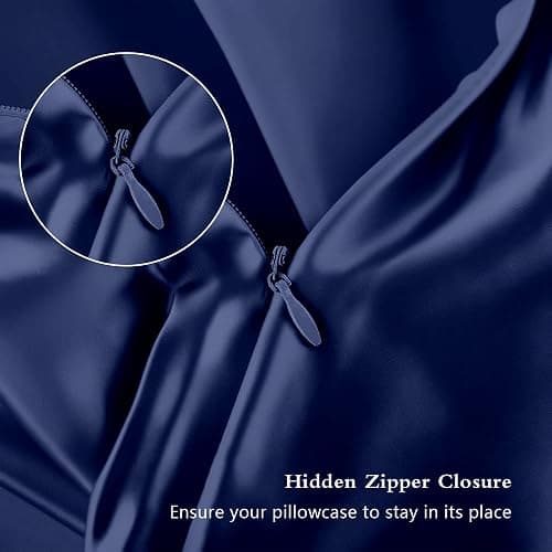 Silk Pillow Cases 2 Pack, Mulberry Silk Pillowcases Standard Set of 2, Smooth, Anti Acne, Beauty Sleep, Both Sides Natural Silk Satin Pillow Cases for Women 2 Pack with Zipper for Gift, Navy Blue thumbnail 3