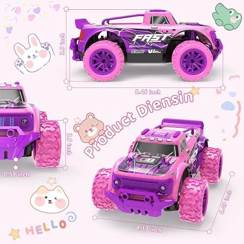 iDrone Remote Control Car for Girls: 1:20 Scale Pink Purple Rc Truck with LED Light and DIY Windmills - 20Km/h All Terrain Fast RC Cars, 2.4GHz Monster Truck Toys for Kids Gift thumbnail 3