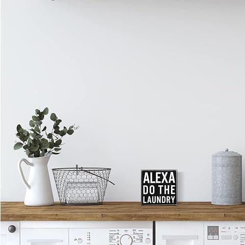Classic Farmhouse Laundry Decor Funny Wooden Box Sign Rustic Laundry Black White Decorative Box Sign Plaque for Home Bathroom Shelf Decoration(Black Background) thumbnail 6