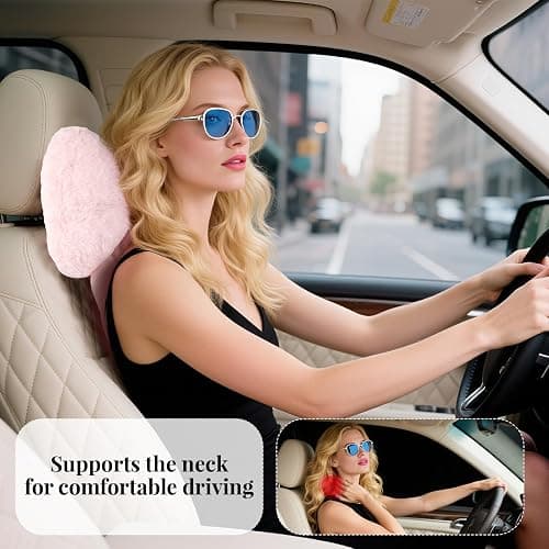 iHUFeather 2 Pack Bow Car Headrest Pillows Plush Neck Pillows for Travel Driving Office Chair Head Support Cushions, Also Cute Car Decor Accessories for Women (Pink) thumbnail 3